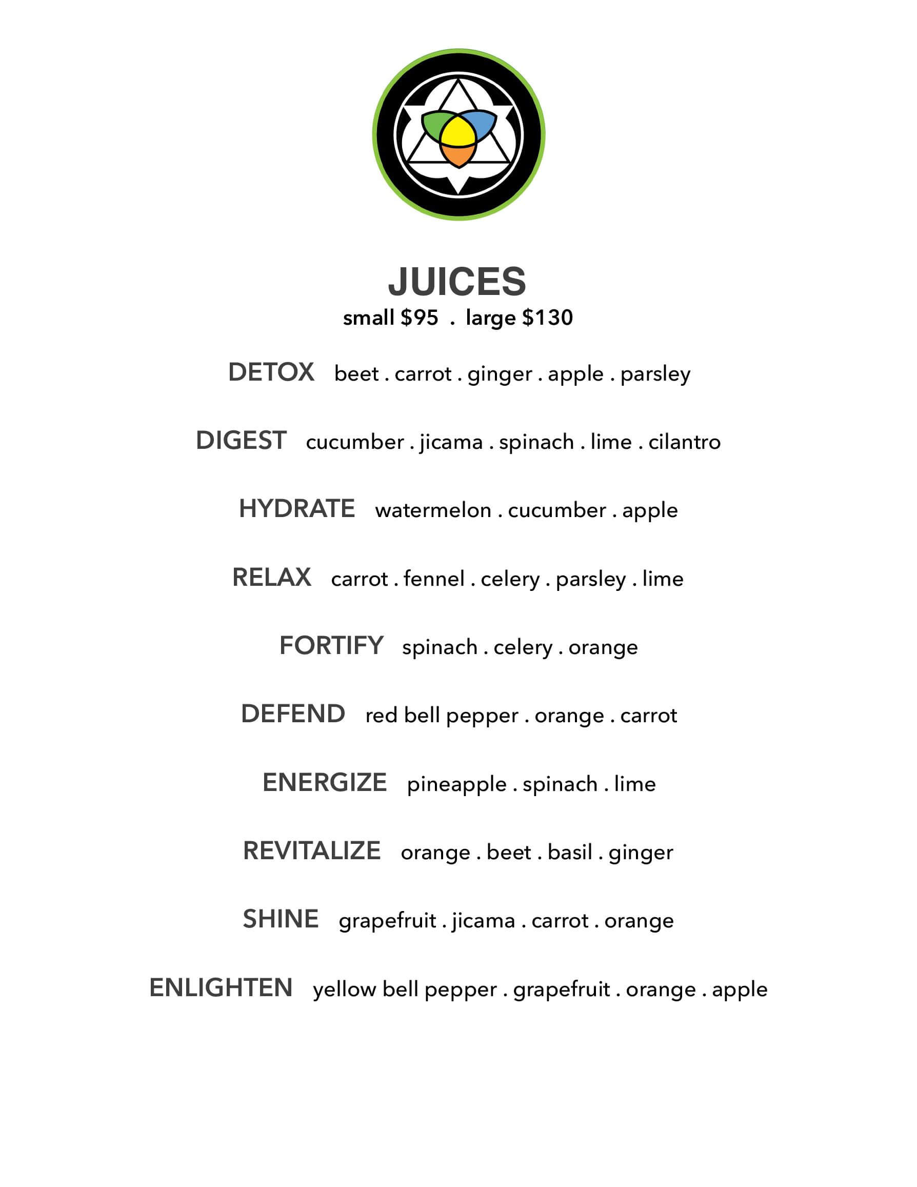Juice menu